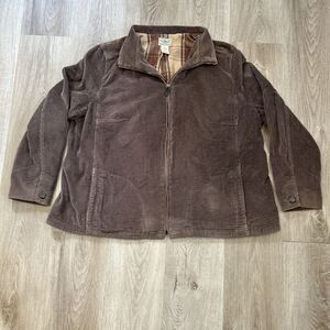 LL Bean Corduroy Shirt Jacket Womens 2XL Brown Plaid Lined Shacket Barn Coat 2X